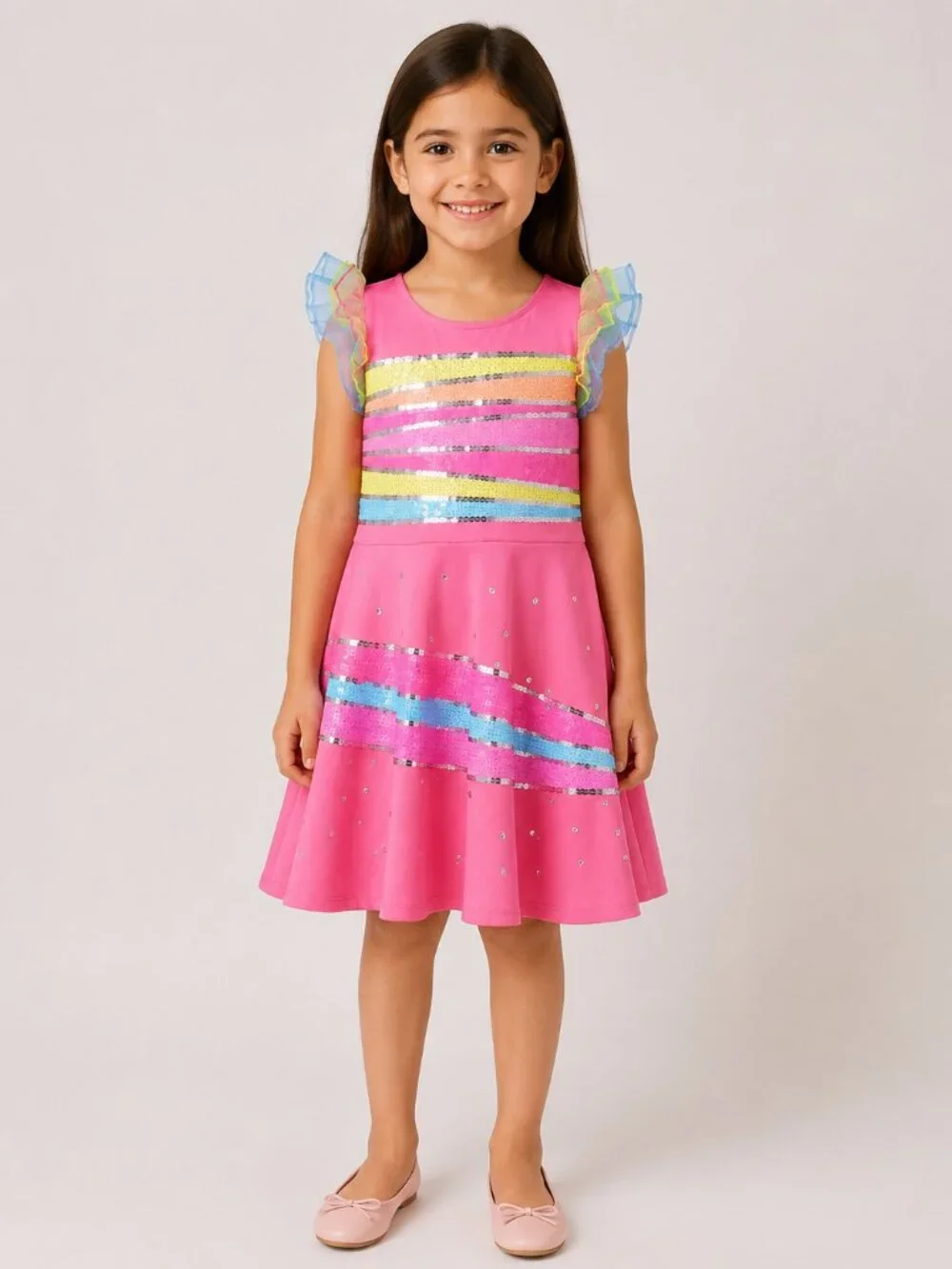 JoJo’s Closet Nickelodeon Pink Sequin Rainbow Ruffle Dress Girls Size 6